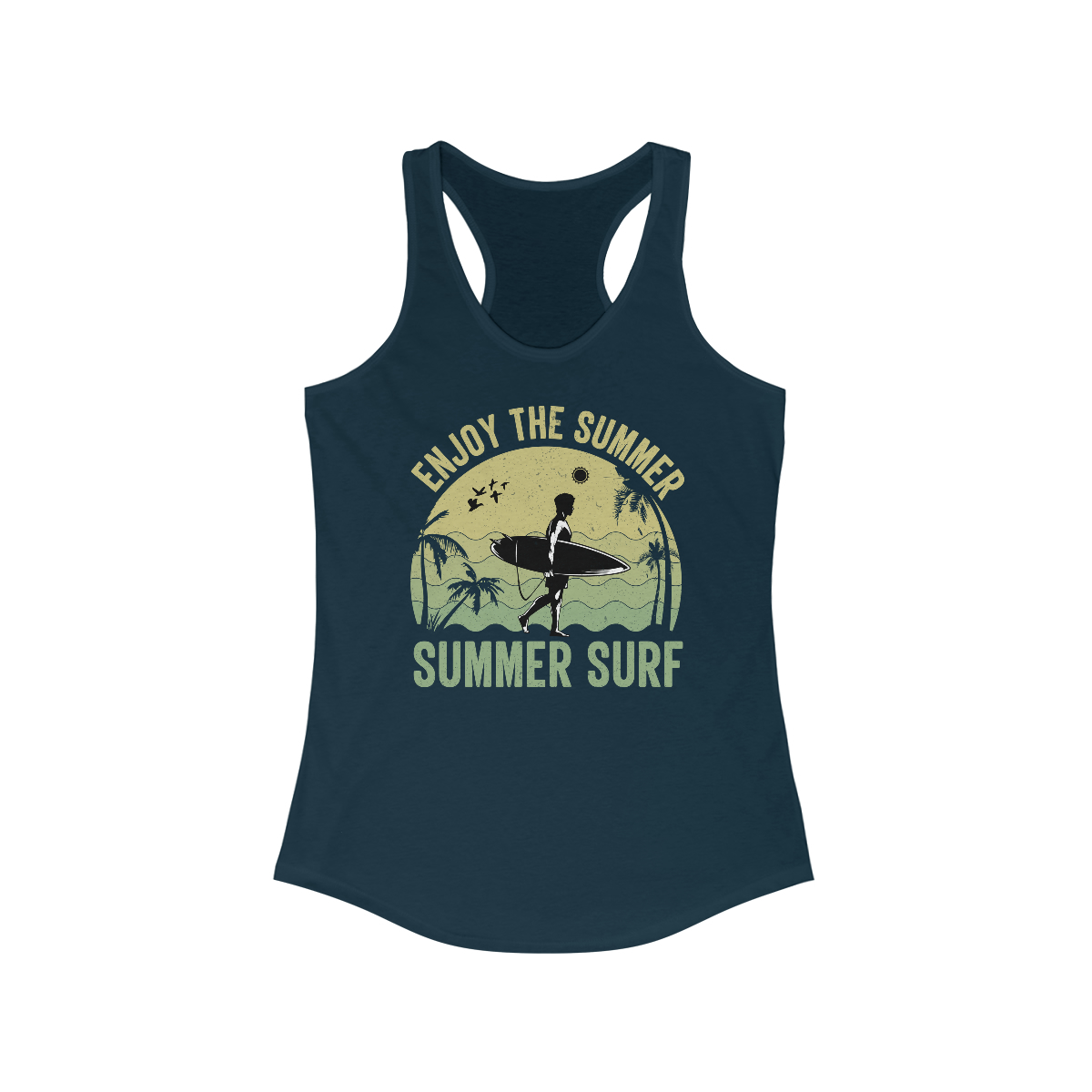 Enjoy The Summer Surf Printed on a Women's Ideal Racerback Tank - Image 5