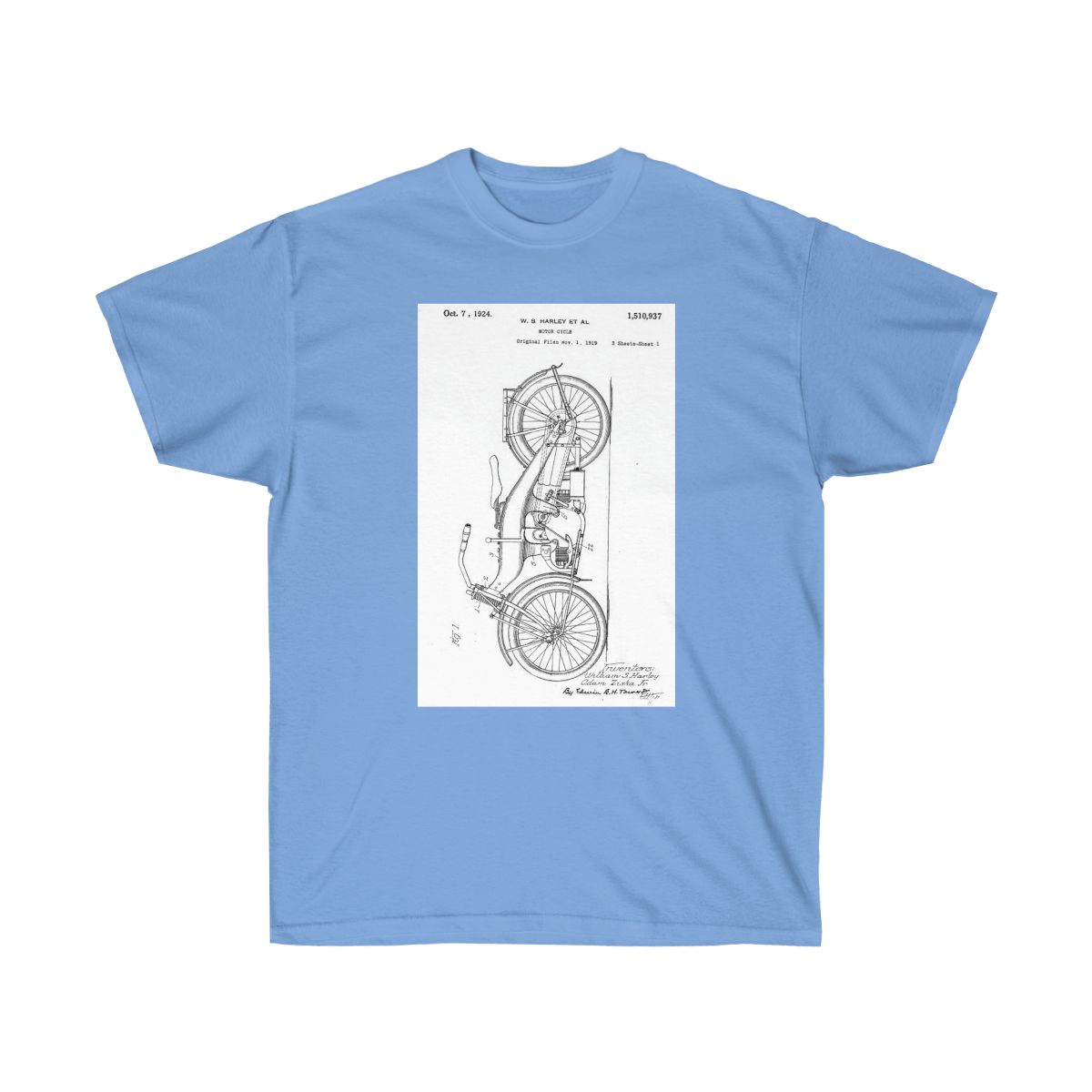 Harley Davidson Motorcycle Patent 1924 on a Unisex Ultra Cotton Tee - Image 13