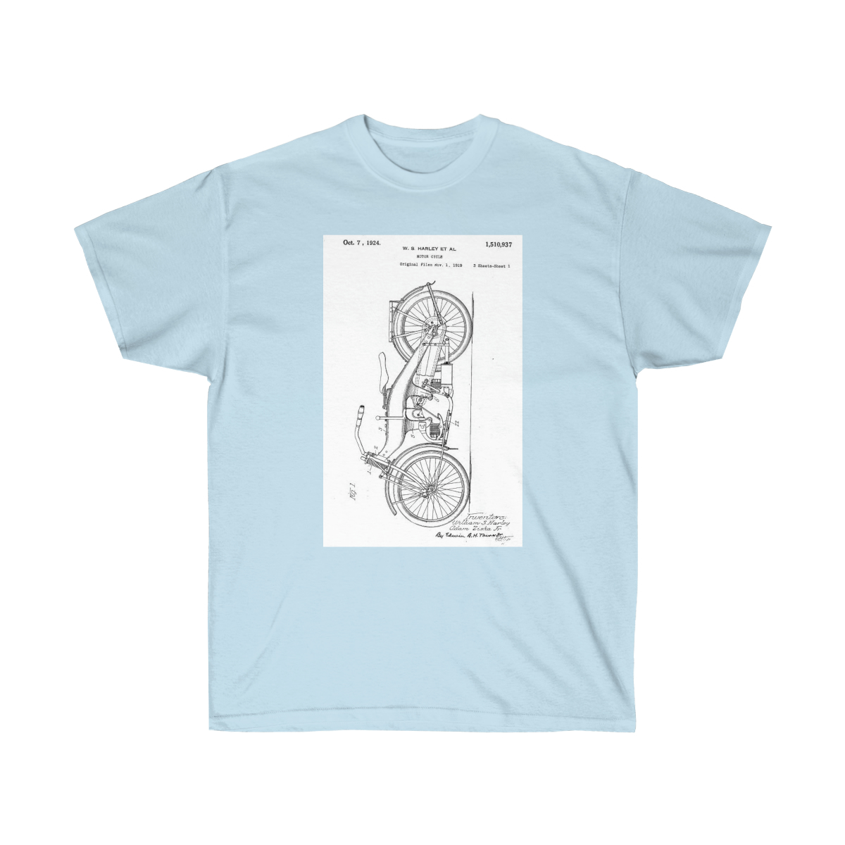 Harley Davidson Motorcycle Patent 1924 on a Unisex Ultra Cotton Tee - Image 11