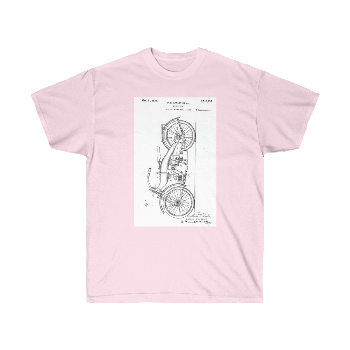 Harley Davidson Motorcycle Patent 1924 on a Unisex Ultra Cotton Tee - Image 15