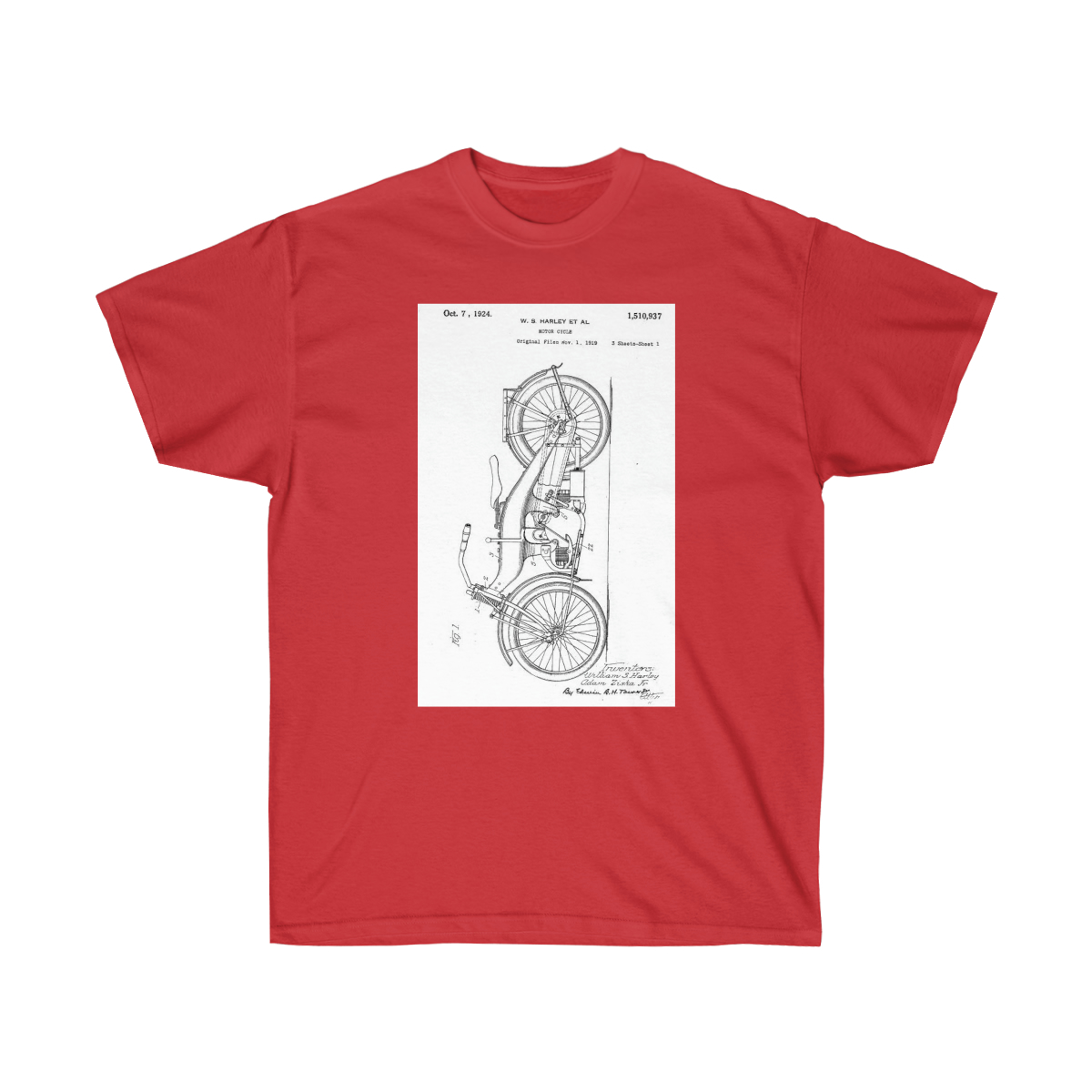Harley Davidson Motorcycle Patent 1924 on a Unisex Ultra Cotton Tee - Image 17