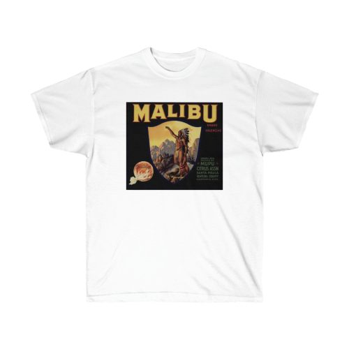Malibu Brand Citrus Crate Label on a Unisex Ultra Cotton Tee