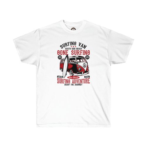 Surfing VW Van on a Unisex Ultra Cotton Tee