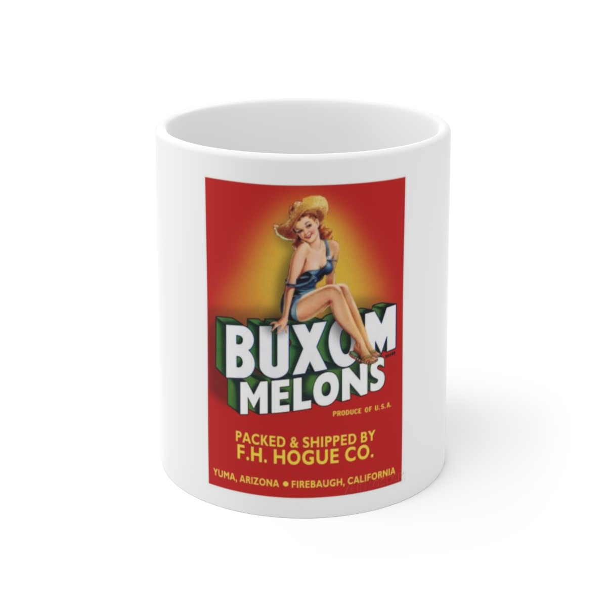 Buxom Melons Brand Fruit Crate Label Ceramic Mug 11oz