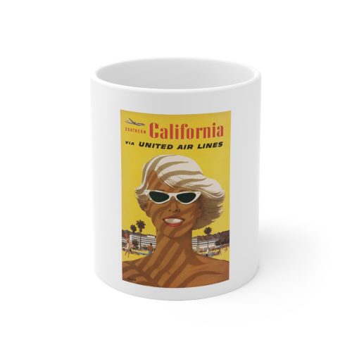 Southern California Vintage Travel Poster on Large Ceramic Mug 11oz