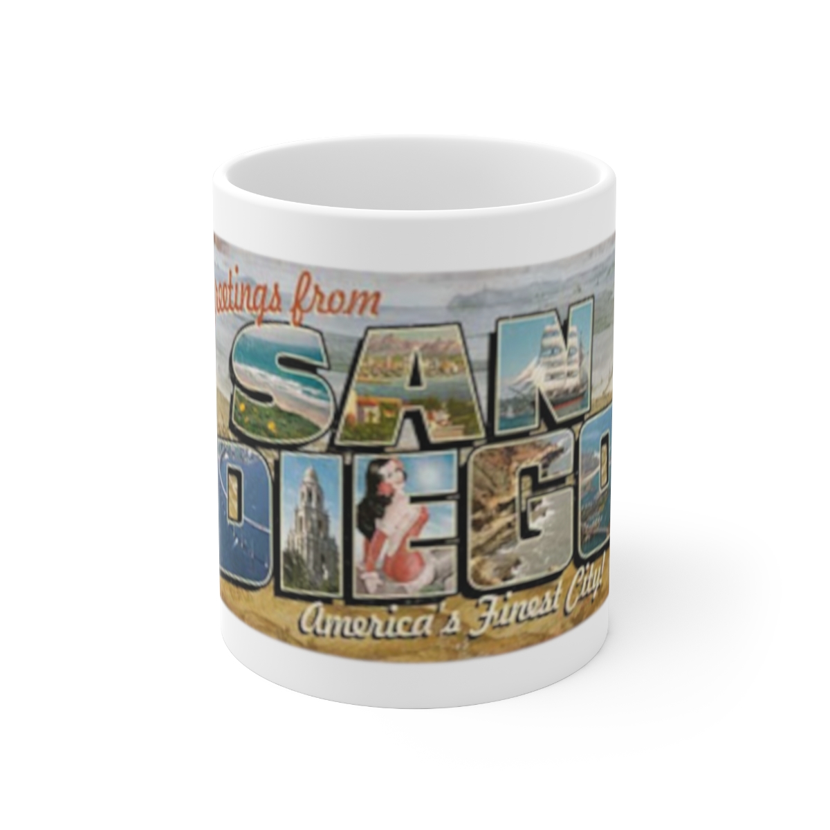 San Diego Postcard on Large Ceramic Mug 11oz