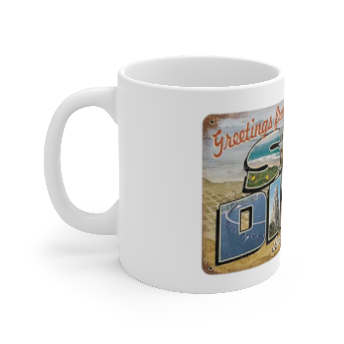 San Diego Postcard on Large Ceramic Mug 11oz - Image 2