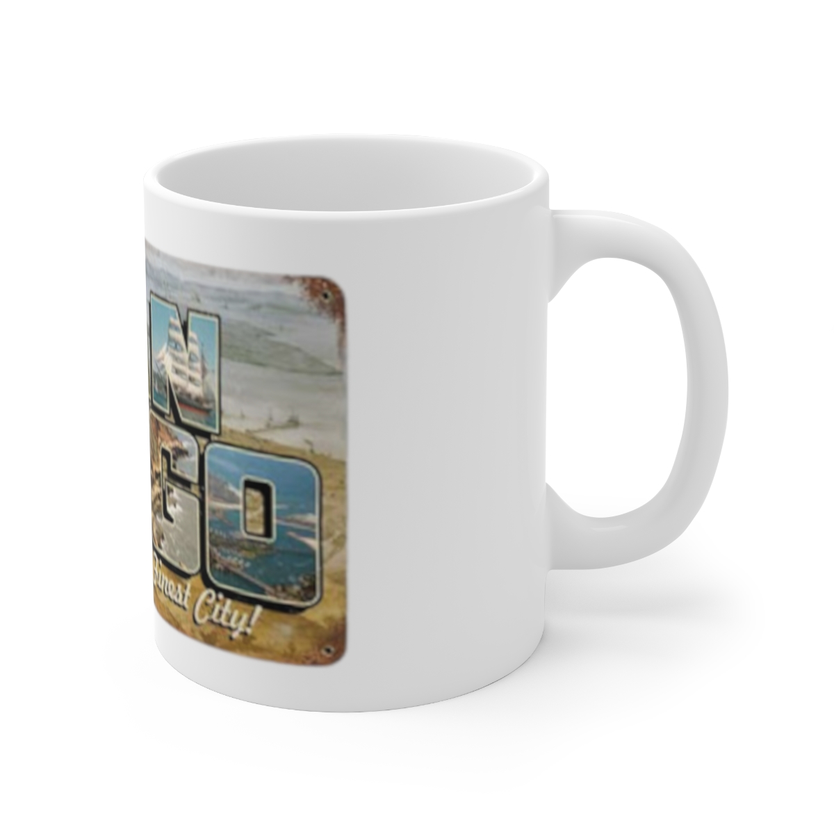San Diego Postcard on Large Ceramic Mug 11oz - Image 3