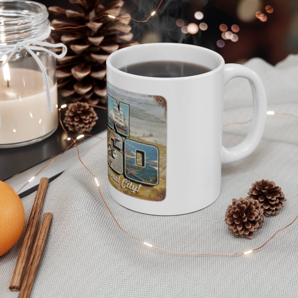 San Diego Postcard on Large Ceramic Mug 11oz - Image 4