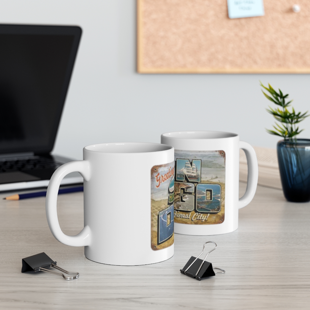 San Diego Postcard on Large Ceramic Mug 11oz - Image 5
