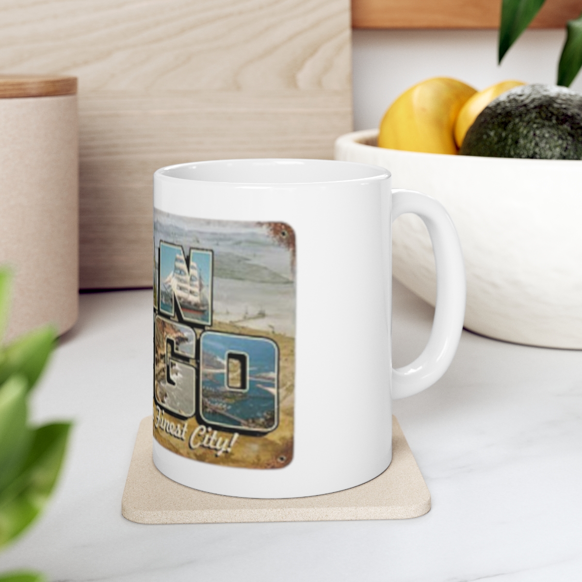 San Diego Postcard on Large Ceramic Mug 11oz - Image 7