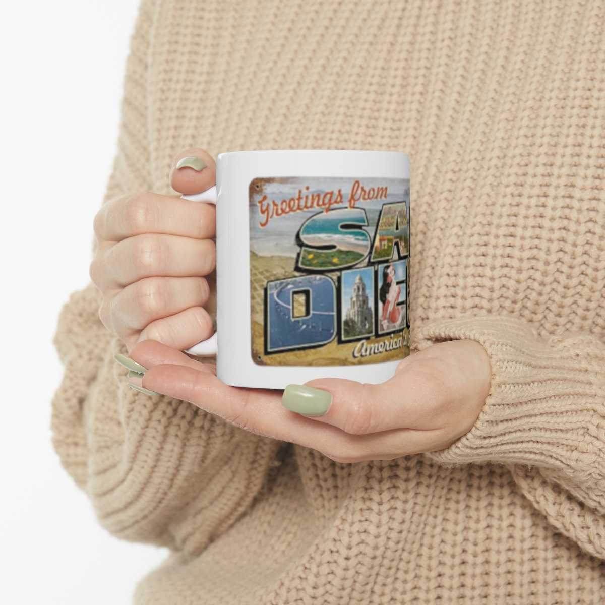 San Diego Postcard on Large Ceramic Mug 11oz - Image 10