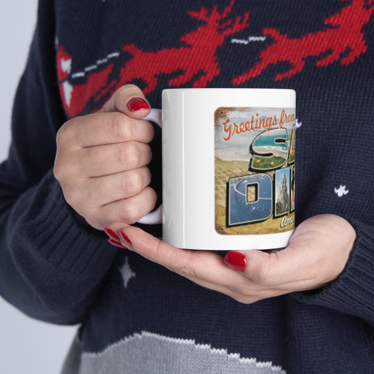 San Diego Postcard on Large Ceramic Mug 11oz - Image 11