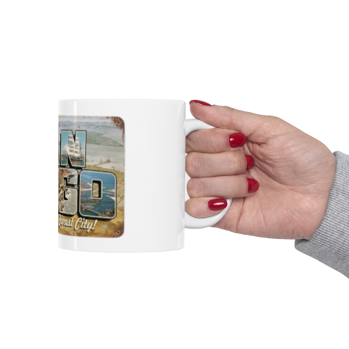 San Diego Postcard on Large Ceramic Mug 11oz - Image 12