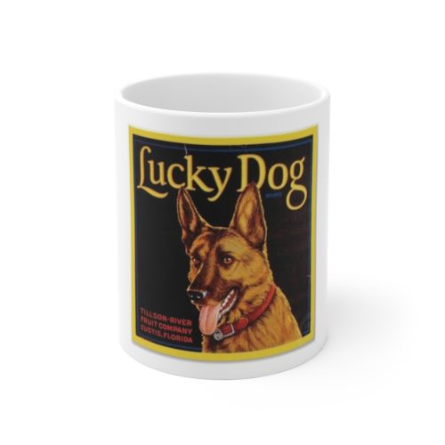 Lucky Dog Vintage Crate Label on Large Ceramic Mug 11oz