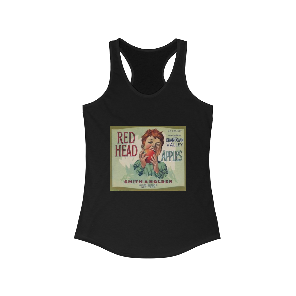 Red Head Brand Vintage Apple Crate Label Printed on a Women's Ideal Racerback Tank - Image 2