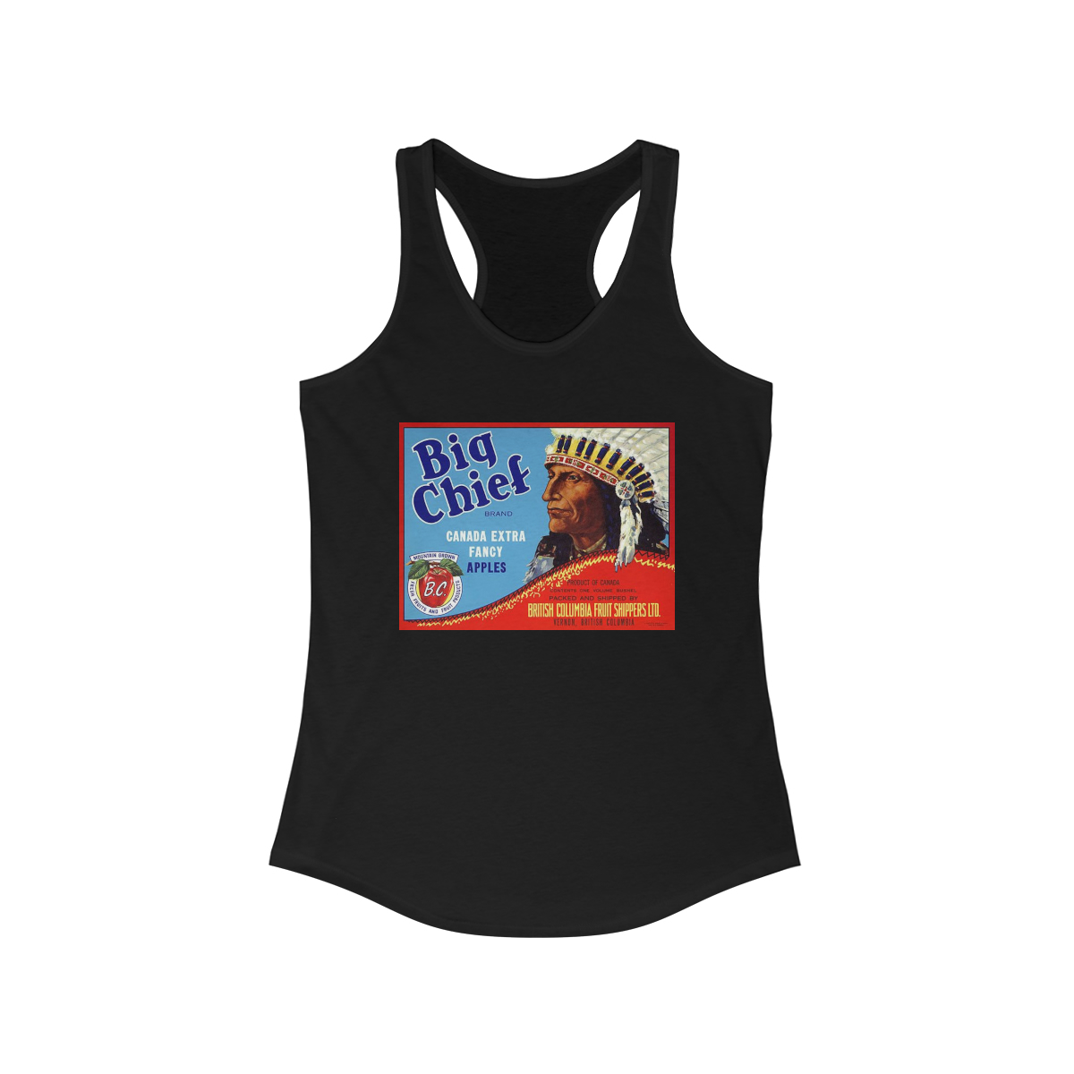 Big Chief Brand Vintage Apple Crate Label Printed on a Women's Ideal Racerback Tank - Image 2