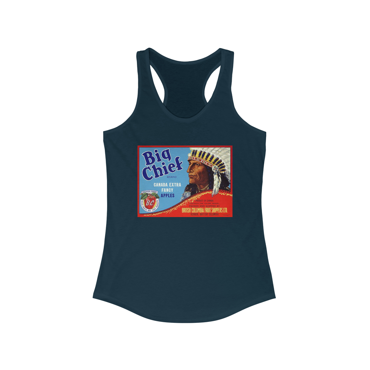 Big Chief Brand Vintage Apple Crate Label Printed on a Women's Ideal Racerback Tank - Image 5