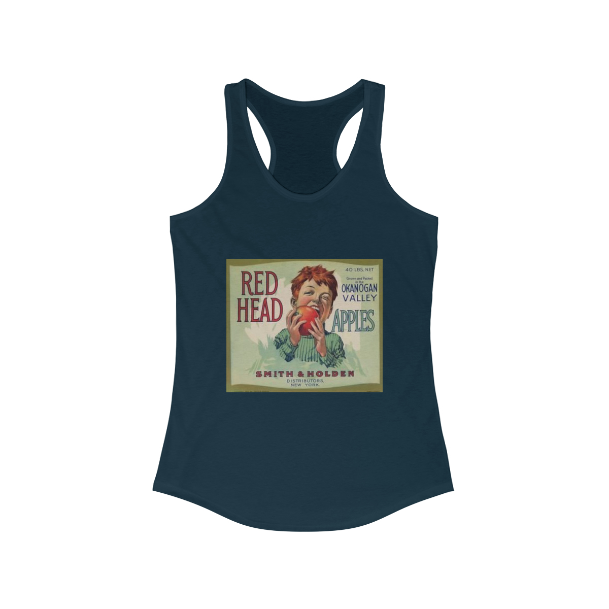 Red Head Brand Vintage Apple Crate Label Printed on a Women's Ideal Racerback Tank - Image 5
