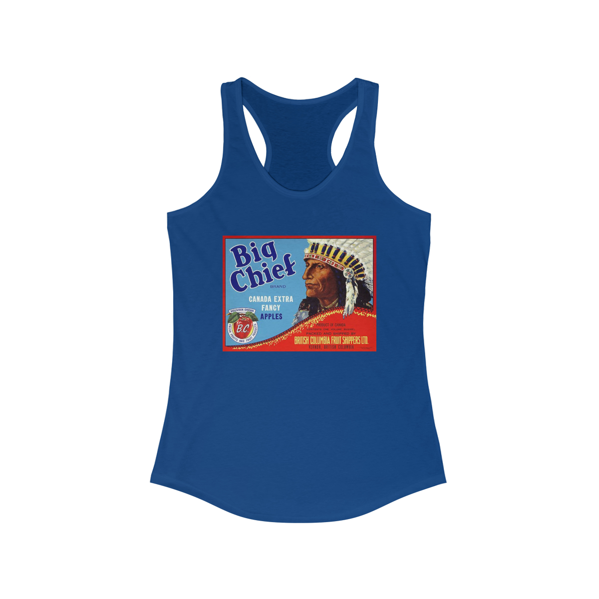 Big Chief Brand Vintage Apple Crate Label Printed on a Women's Ideal Racerback Tank - Image 4