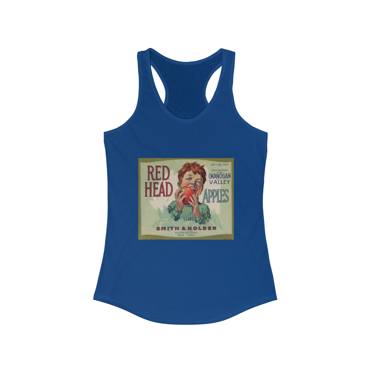 Red Head Brand Vintage Apple Crate Label Printed on a Women's Ideal Racerback Tank - Image 4