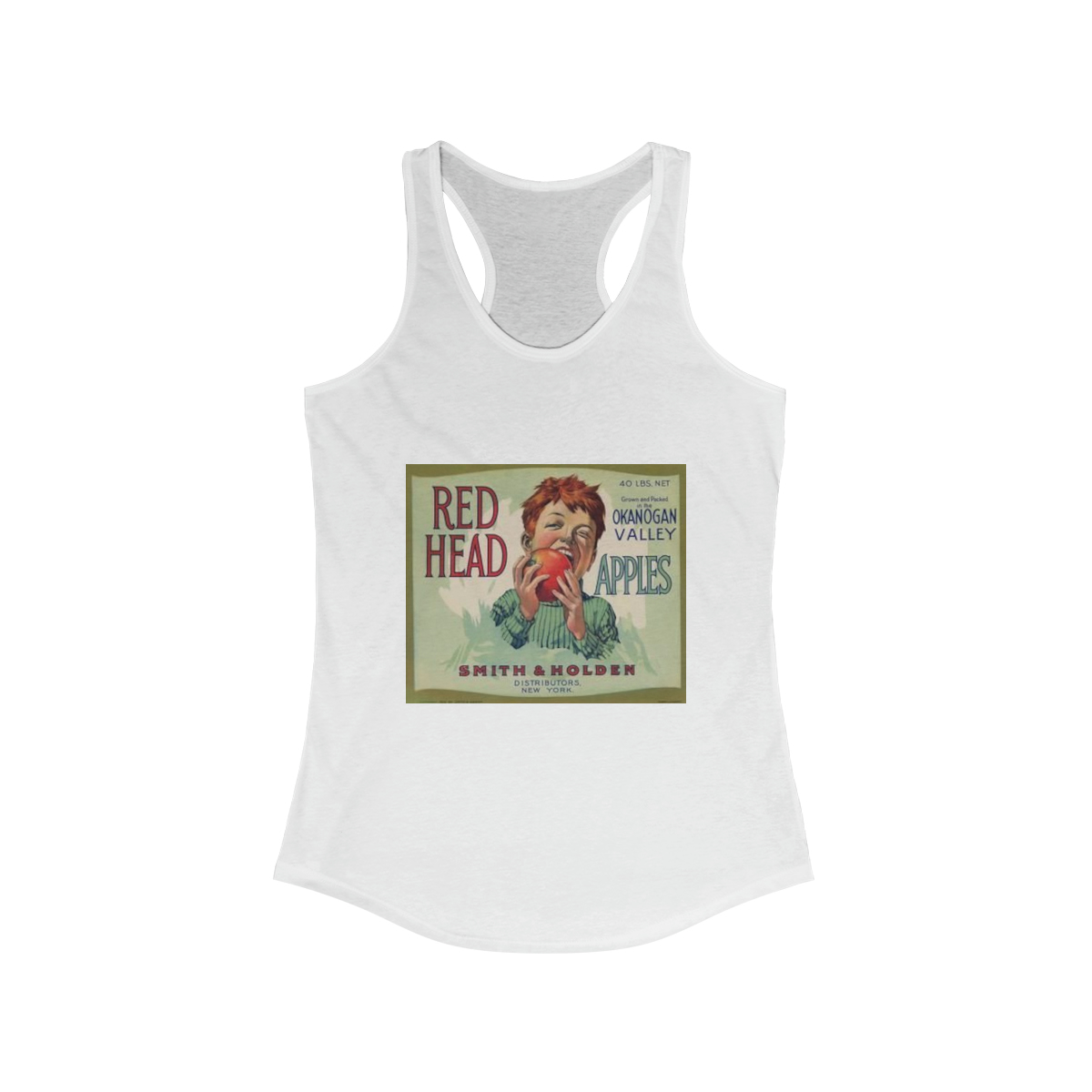 Red Head Brand Vintage Apple Crate Label Printed on a Women's Ideal Racerback Tank