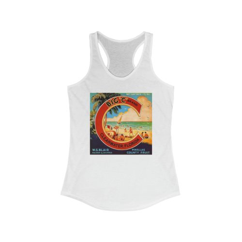 Big C Brand Fruit Crate Label Printed on a Women's Ideal Racerback Tank