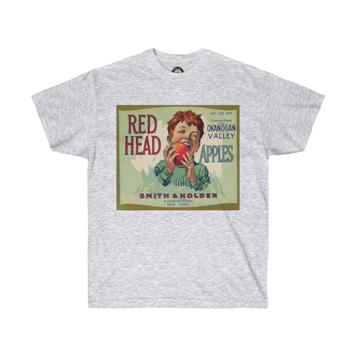 Red Head Brand Vintage Apple Crate Label Printed on a Unisex Ultra Cotton Tee - Image 3