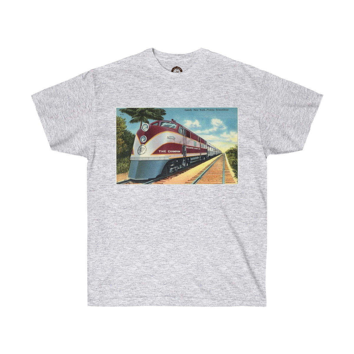 Train in Art Deco Style From a Postcard Printed on a Unisex Ultra Cotton Tee - Image 3