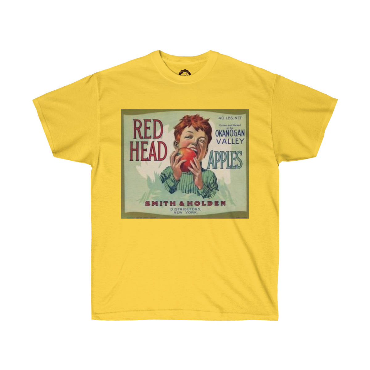Red Head Brand Vintage Apple Crate Label Printed on a Unisex Ultra Cotton Tee - Image 11