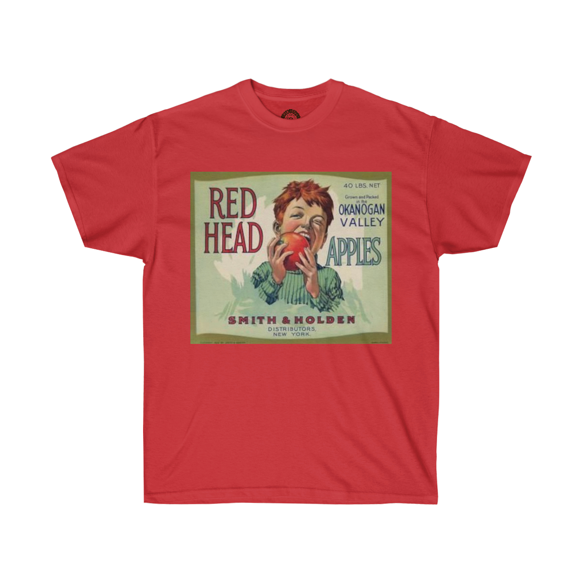 Red Head Brand Vintage Apple Crate Label Printed on a Unisex Ultra Cotton Tee - Image 17