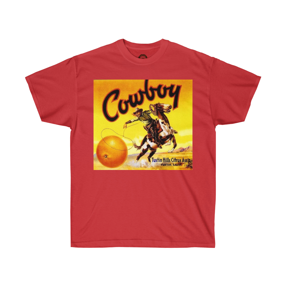 Cowboy Brand Vintage Orange Crate Label Printed on a Unisex Ultra Cotton Tee - Image 15
