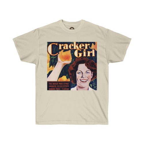 Cracker Girl Vintage Fruit Crate Label Printed on a Unisex Ultra Cotton Tee