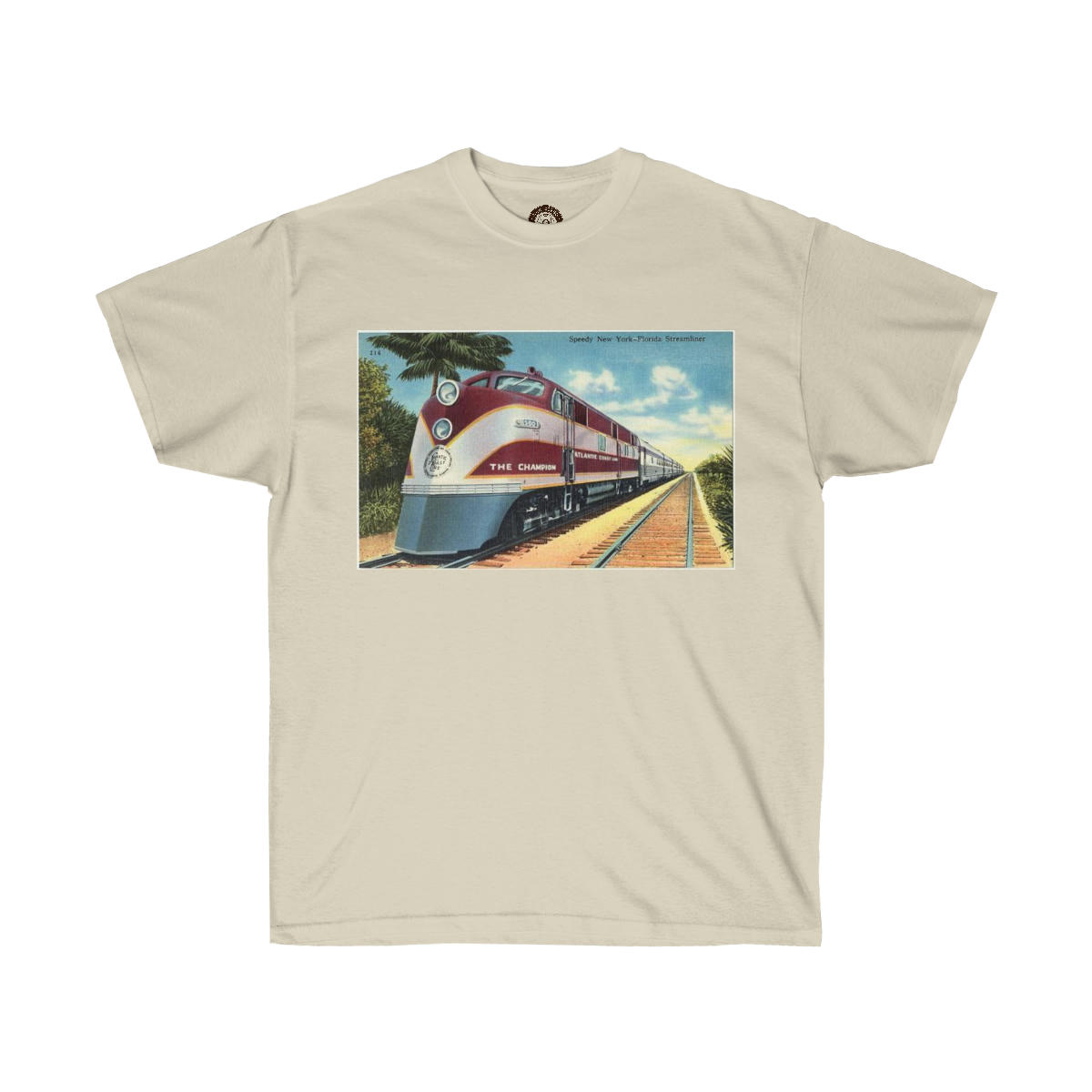 Train in Art Deco Style From a Postcard Printed on a Unisex Ultra Cotton Tee - Image 7