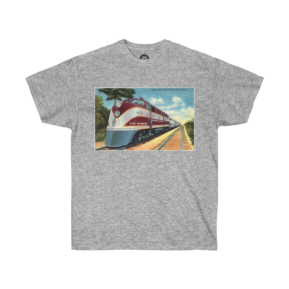 Train in Art Deco Style From a Postcard Printed on a Unisex Ultra Cotton Tee - Image 9