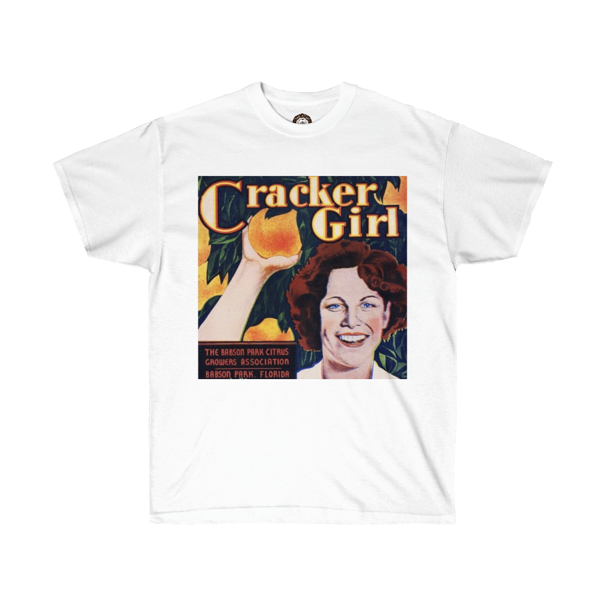Cracker Girl Vintage Fruit Crate Label Printed on a Unisex Ultra Cotton Tee - Image 3