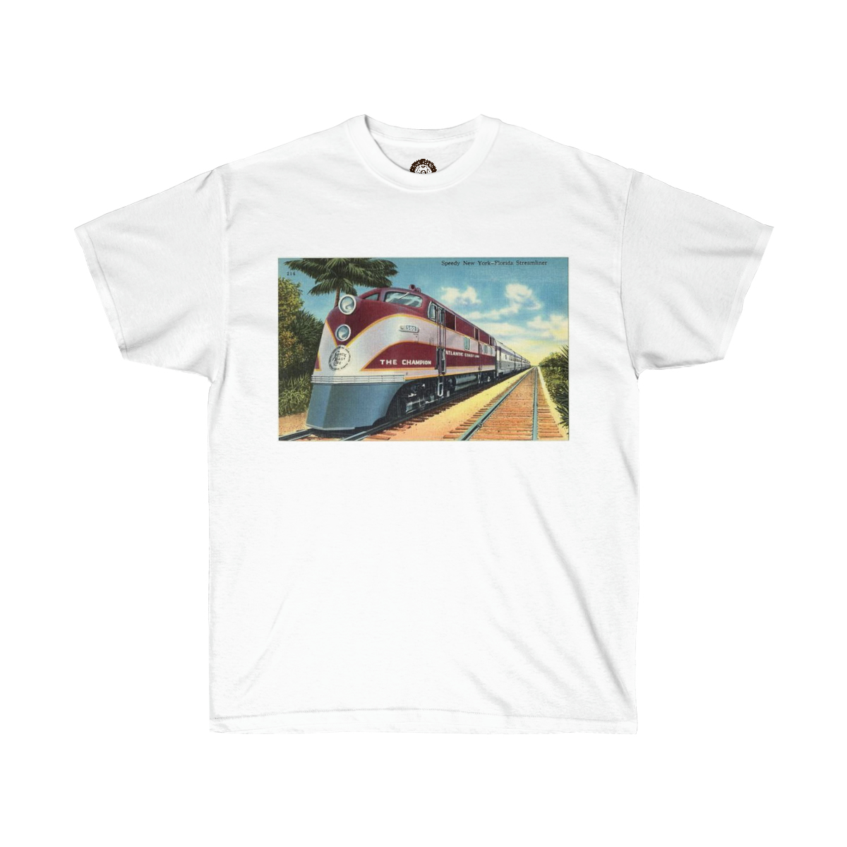 Train in Art Deco Style From a Postcard Printed on a Unisex Ultra Cotton Tee