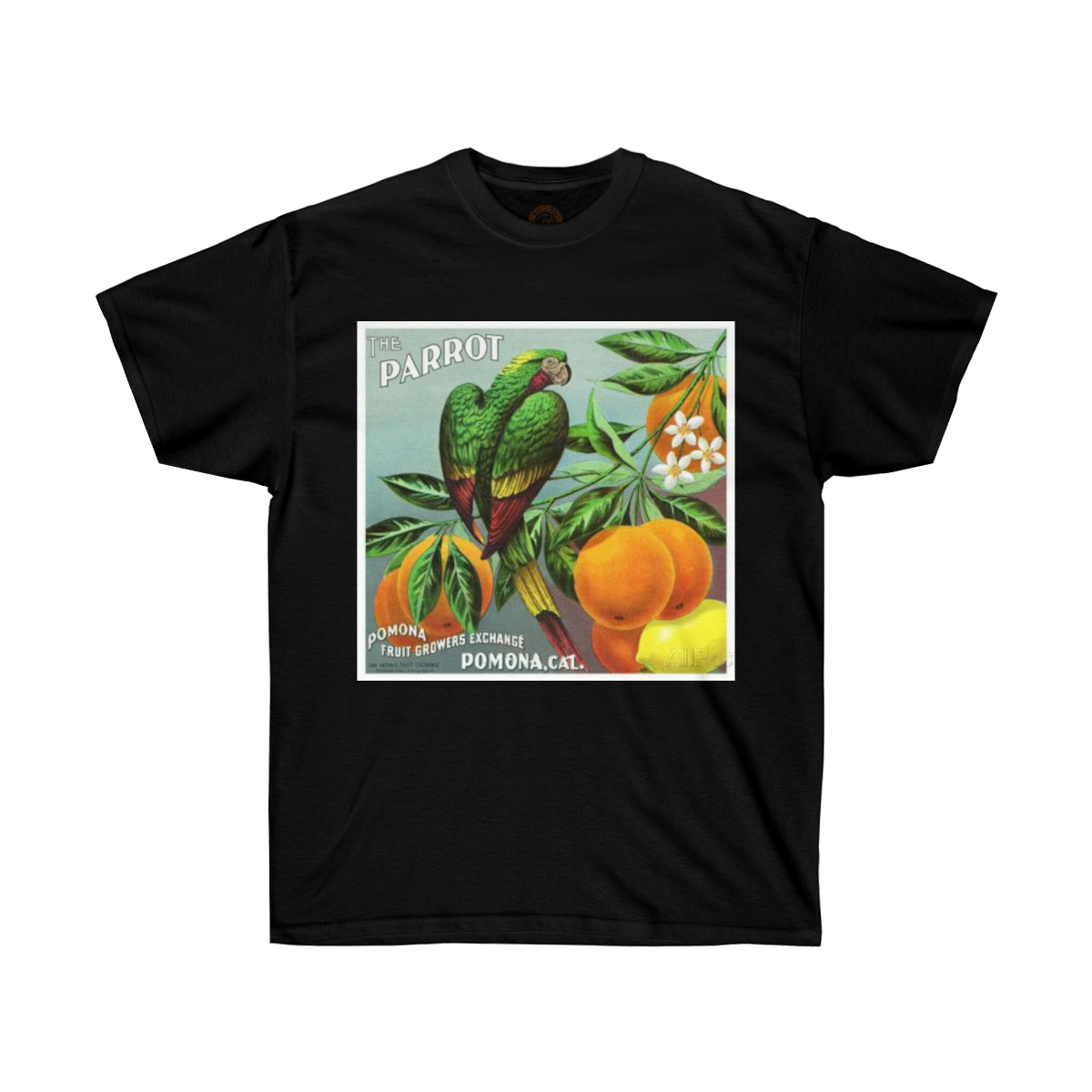 Parrot Brand Citrus Crate Label Printed on a Unisex Ultra Cotton Tee - Image 5