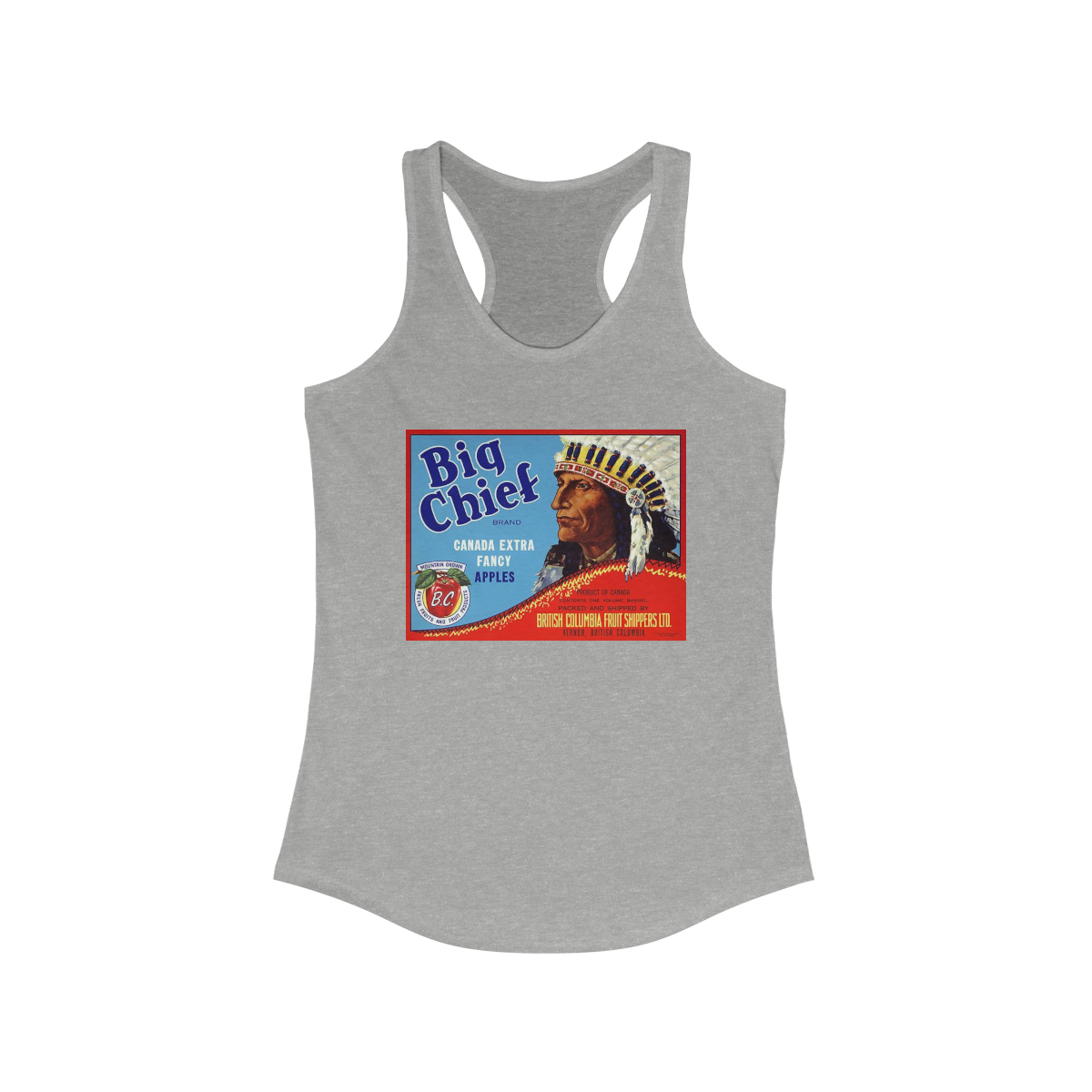 Big Chief Brand Vintage Apple Crate Label Printed on a Women's Ideal Racerback Tank - Image 3