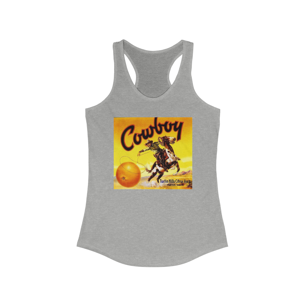 Cowboy Brand Vintage Orange Crate Label Printed on a Women's Ideal Racerback Tank - Image 3
