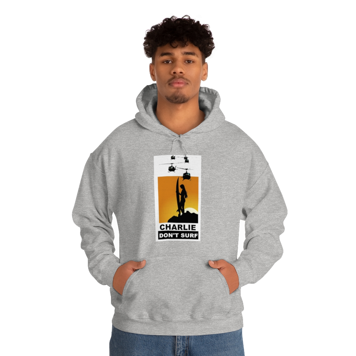 Charlie Don't Surf (Lady Surfer) Printed on a Unisex Heavy Blend™ Hooded Sweatshirt - Image 4