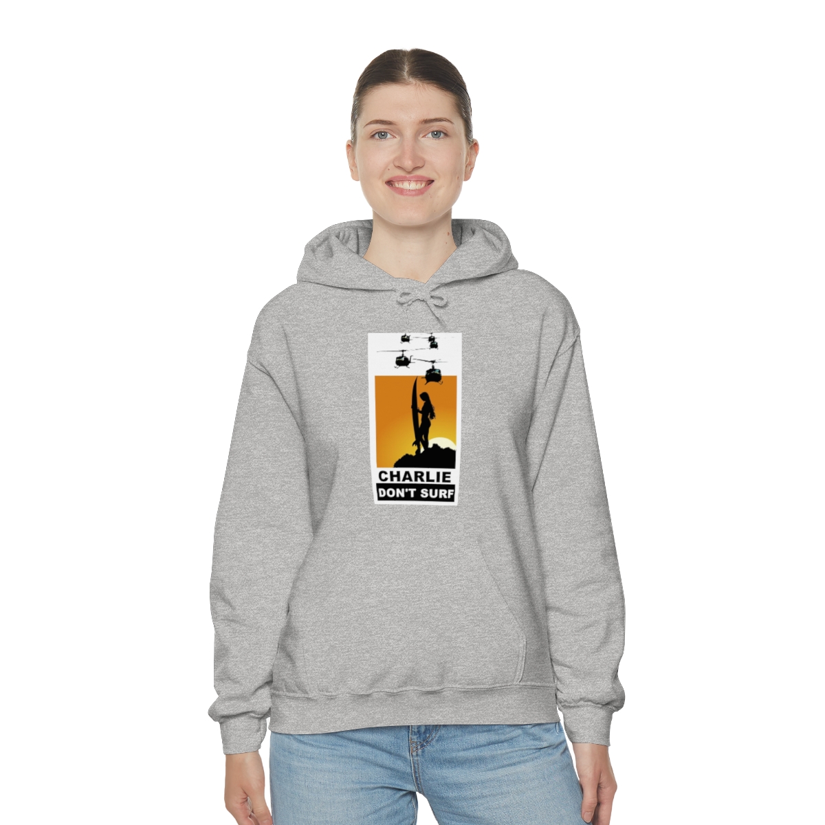Charlie Don't Surf (Lady Surfer) Printed on a Unisex Heavy Blend™ Hooded Sweatshirt - Image 5