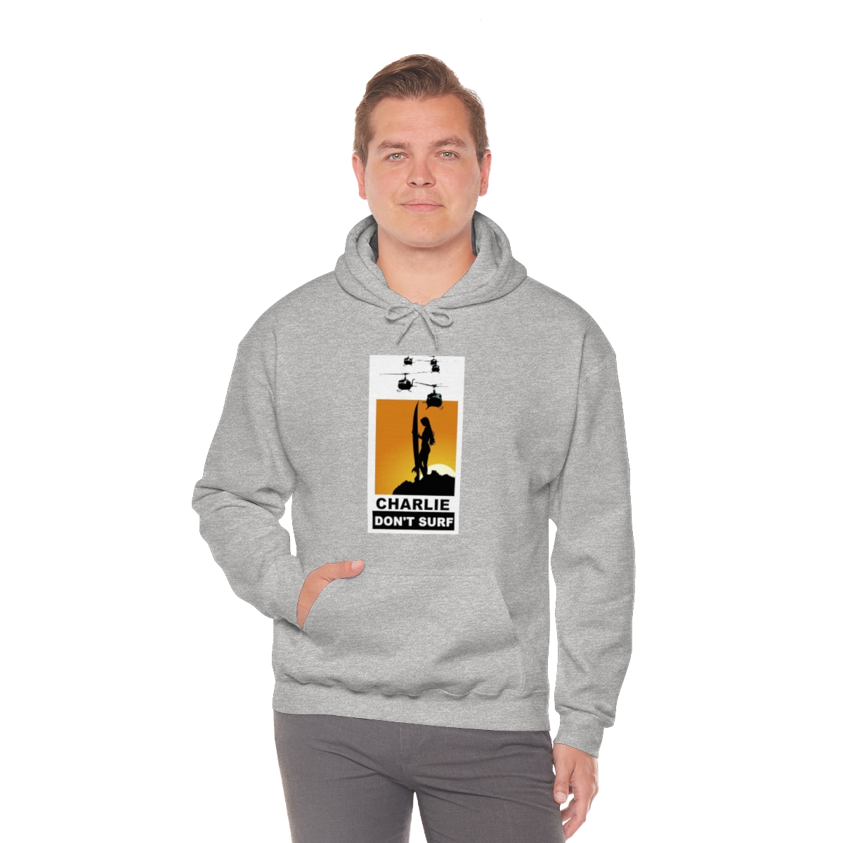 Charlie Don't Surf (Lady Surfer) Printed on a Unisex Heavy Blend™ Hooded Sweatshirt - Image 6