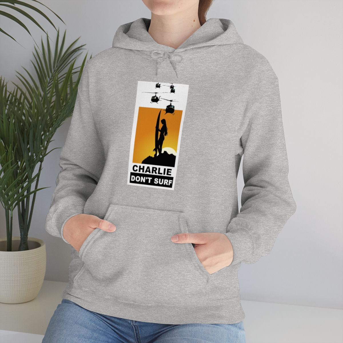 Charlie Don't Surf (Lady Surfer) Printed on a Unisex Heavy Blend™ Hooded Sweatshirt - Image 7