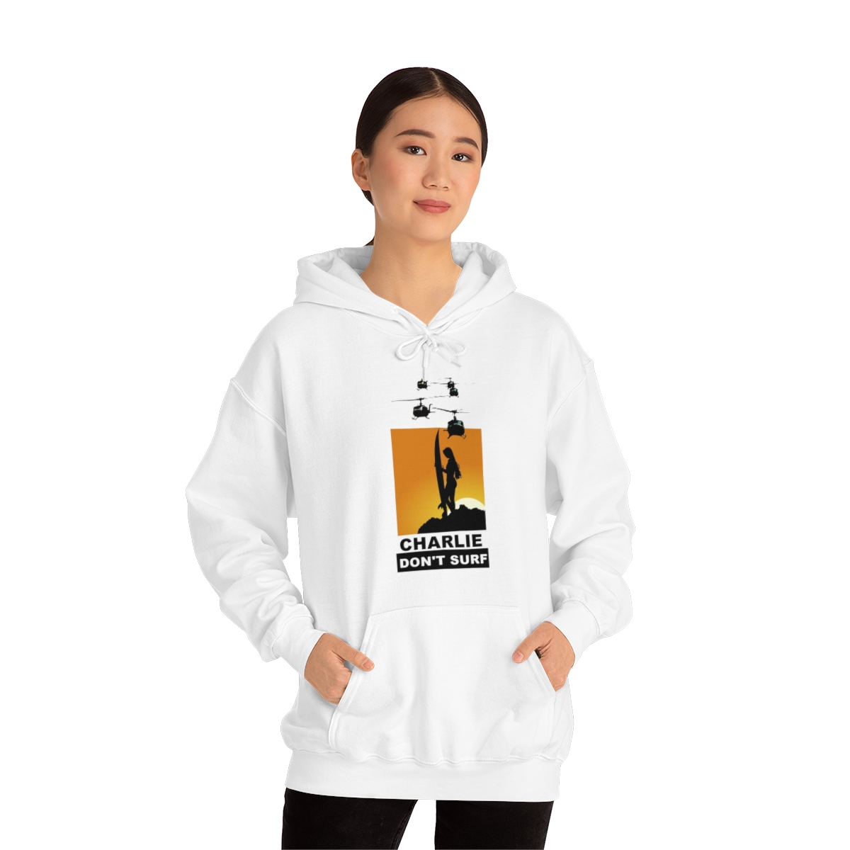 Charlie Don't Surf (Lady Surfer) Printed on a Unisex Heavy Blend™ Hooded Sweatshirt - Image 12