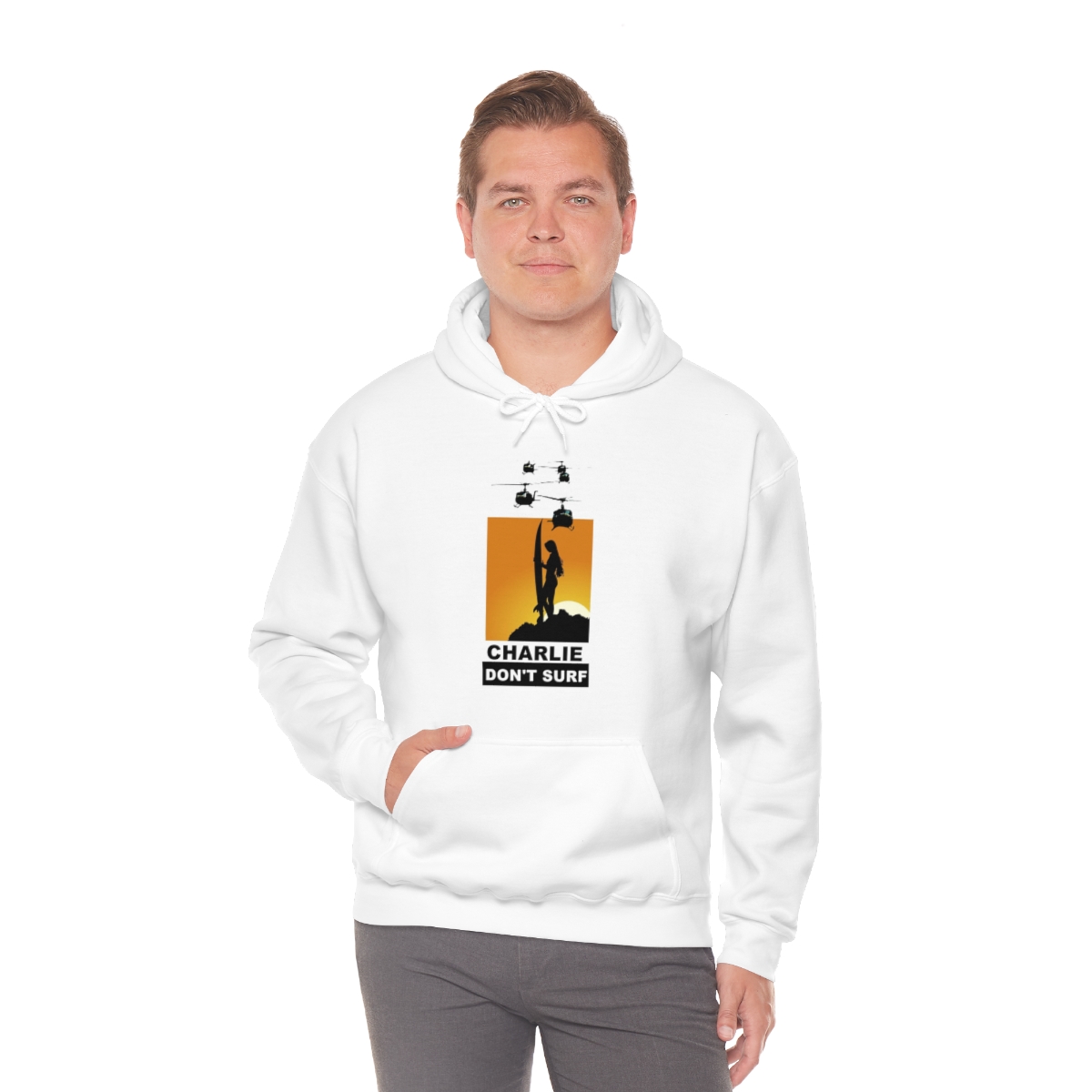 Charlie Don't Surf (Lady Surfer) Printed on a Unisex Heavy Blend™ Hooded Sweatshirt - Image 15