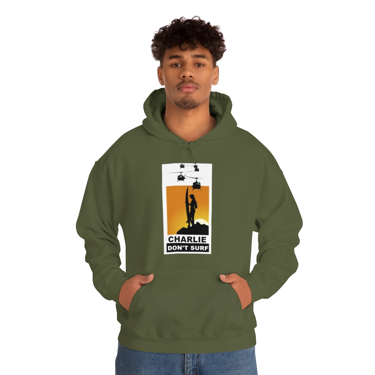Charlie Don't Surf (Lady Surfer) Printed on a Unisex Heavy Blend™ Hooded Sweatshirt - Image 22