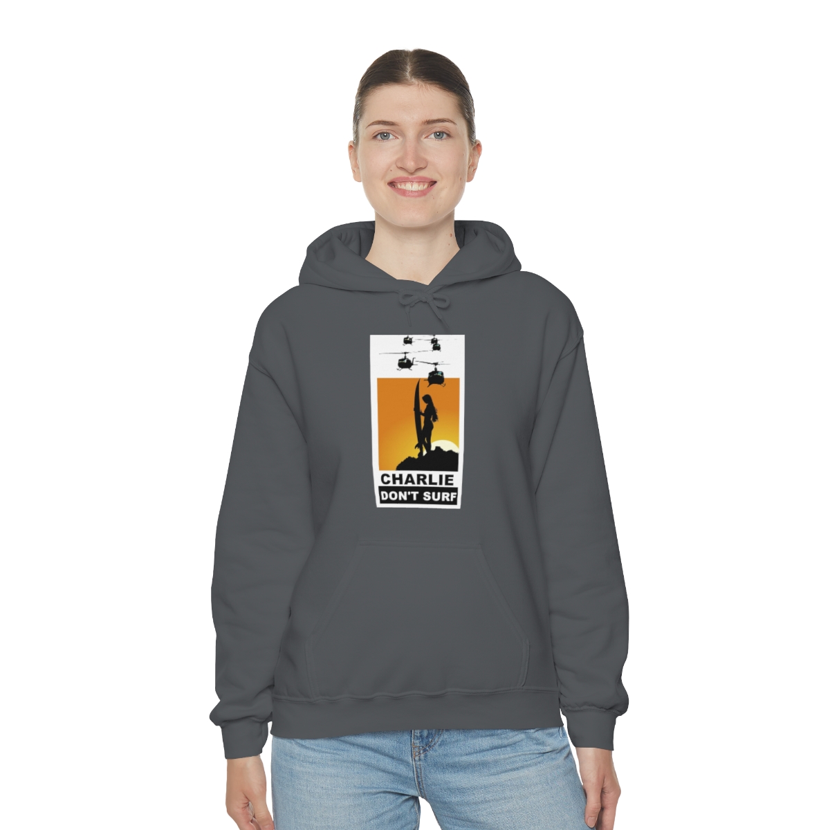 Charlie Don't Surf (Lady Surfer) Printed on a Unisex Heavy Blend™ Hooded Sweatshirt - Image 32