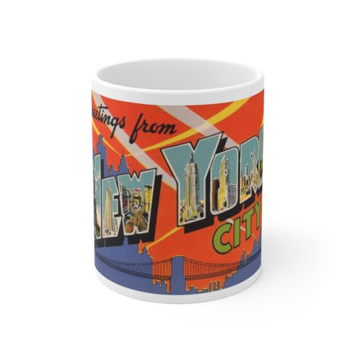 Greetings From New York City Vintage Postcard Printed on a Large Ceramic Mug 11oz