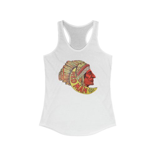 Red Man Tobacco Logo Printed on a Women's Ideal Racerback Tank
